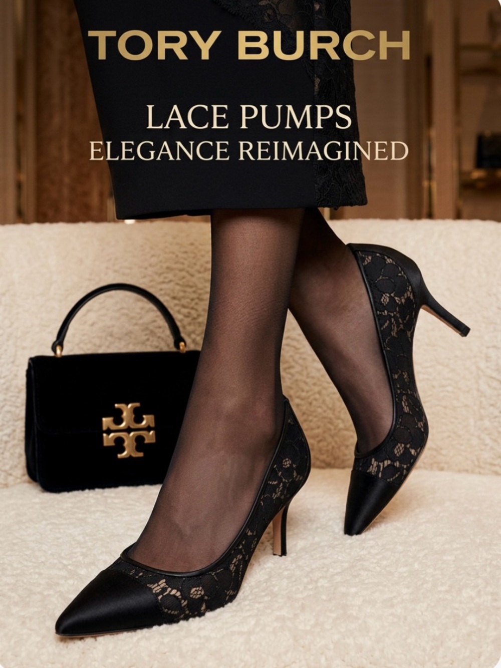 Like New ~ Tory Burch Black Lace Pointed Toe Pumps ~ Size 7